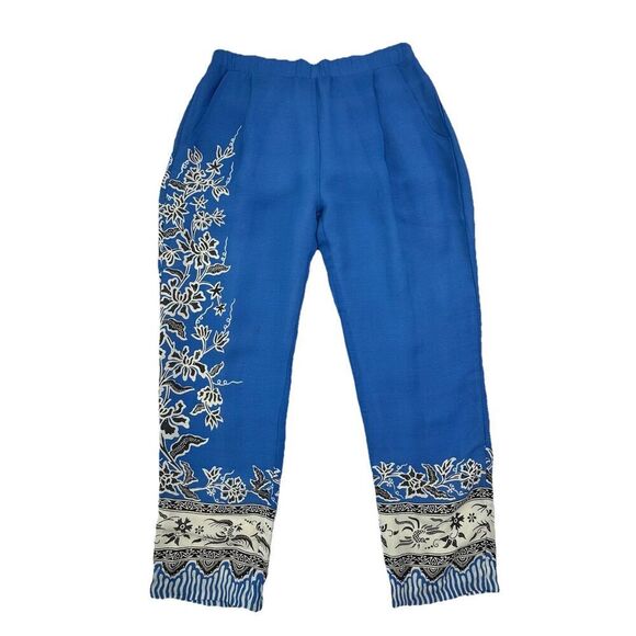Anthropologie Blue Pants Leifnotes Blooming Perennial Cropped Floral Size 6 - Picture 8 of 12